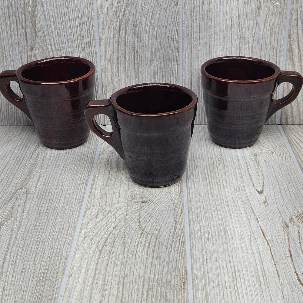 Vintage Mar-Crest Daisy Dot‎ Brown USA Ceramic Coffee Mugs Set of 3 Finger